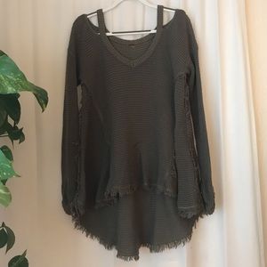 Free People cold-shoulder olive green sweater